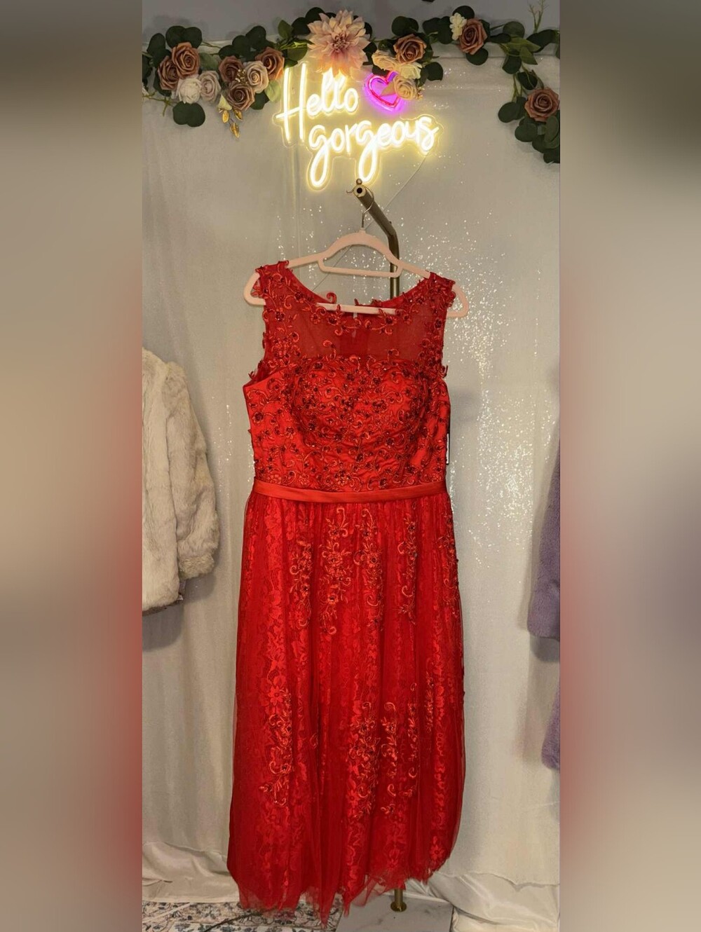 NWT Appx Size 10 Vintage Inspired Red Lace Tea-Length Dress by Amgam - Picture 3 of 6